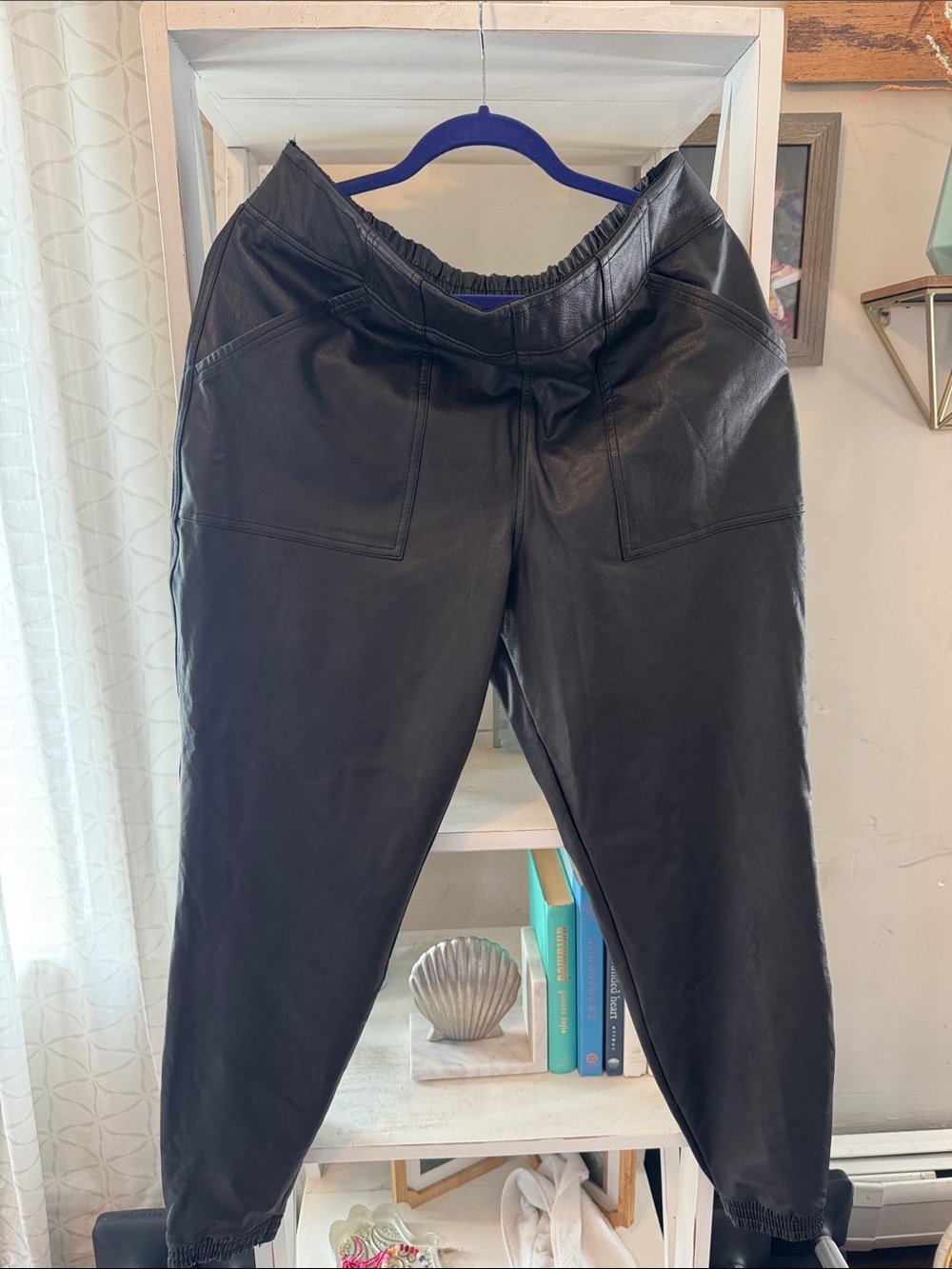SPANX dark brown Faux Leather Track Joggers